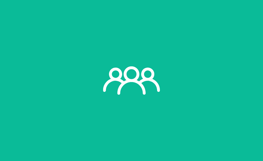 Icon representing three people. The background is green.