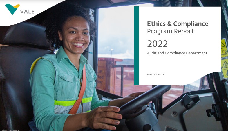 Cover of the Ethics and Compliance Report. There is a woman driving a truck and the title of the report in a box.