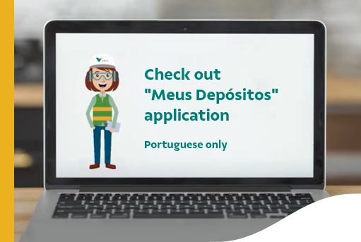 Image of a computer with an illustration of a woman in it and the phrase “Check out “Meus depósitos” application. Portuguese only”