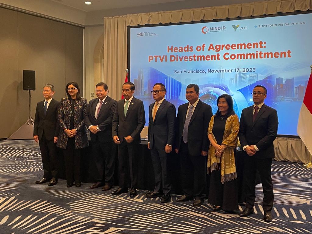 PT Vale Indonesia Tbk in conjunction with its shareholders, including Vale Canada Limited, PT Mineral Industri Indonesia (MIND ID), and Sumitomo Metal Mining Co., Ltd, signing of a Heads of Agreement in San Fransisco, United States of America, November 17th, 2023.