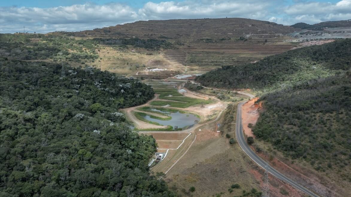 Aerial view of a dam area