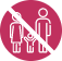 Icon representing two adults holding a child´s hands, with a dash in the middle, indicating prohibition.