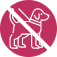 Ícone representando um cachorro, com um traço no meio, indicando proibição.
