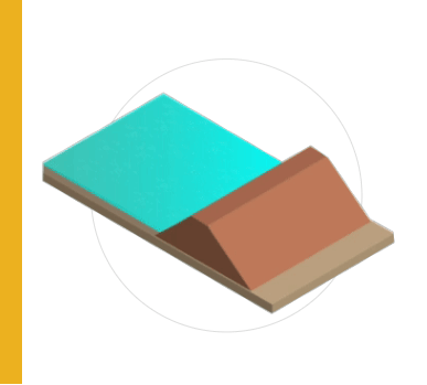 Ilustração da etapa única com uma parte mais pra baixo quadrada azul representando a água e uma pirâmide ao lado marrom representando a montanha