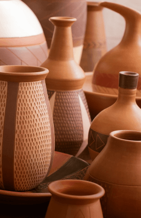 There are handmade ceramic vases