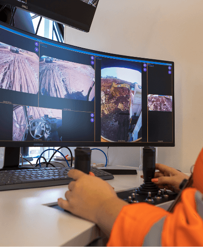 Computer screen showing camera images from the dam removal operations