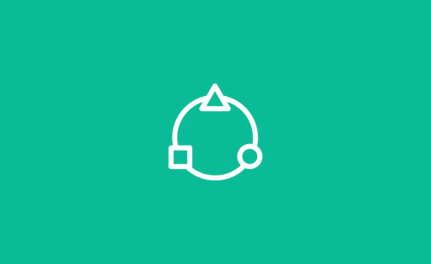 Fundo verde com ícone branco na imagem com um triangulo, um quadrado e um círculo pequeno sendo conectados por um círculo maior, representando a categoria de fornecedores.